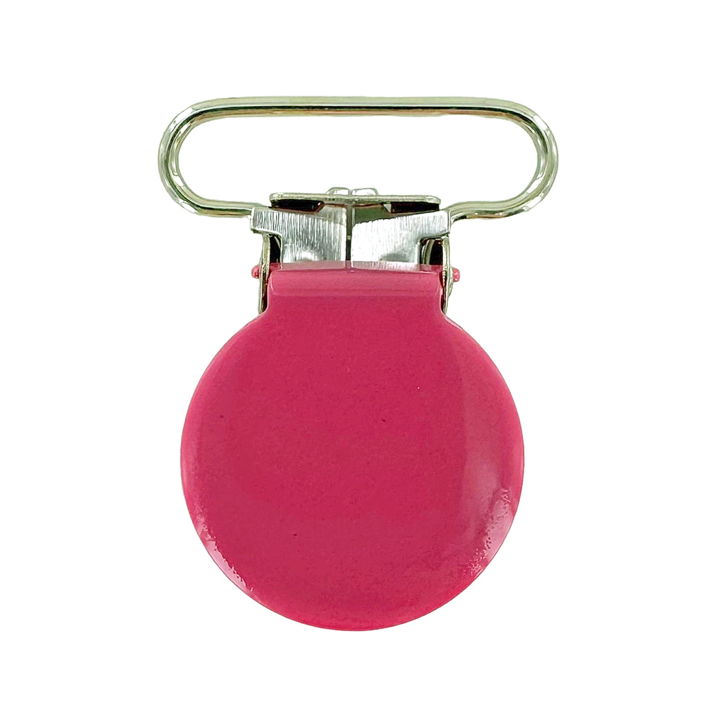 1" (25mm) Round Shaped Enameled Metal Clips (G86 - Dark Pink)