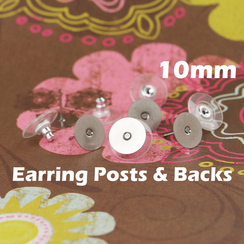 10 mm Stainless Steel Earring Posts and Backs with Glue Pads