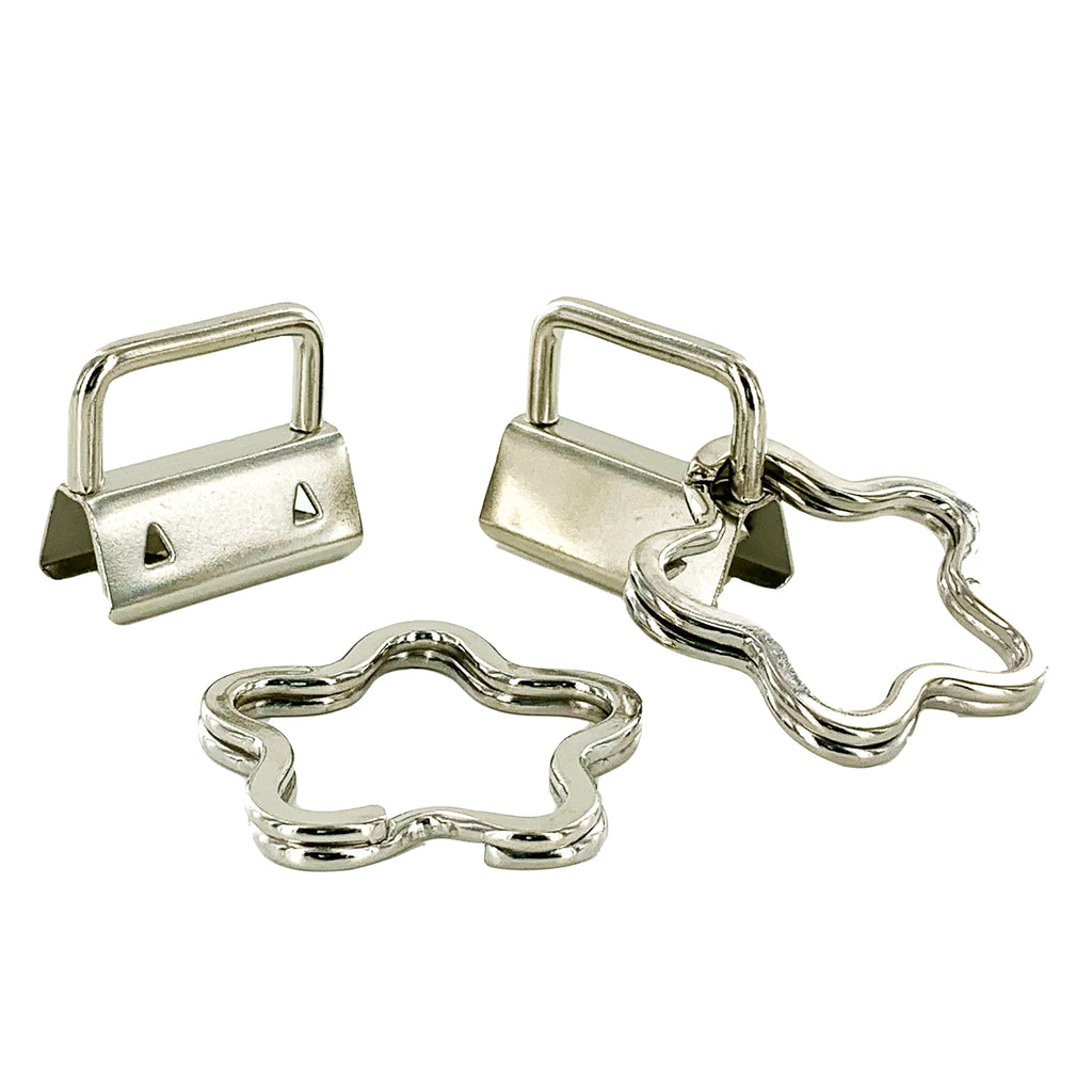 Silver 1" Key Fob Hardware with FLOWER Split Rings