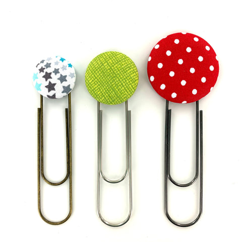 DIY - LARGE - Size 60 Fabric Cover Button Paper Clips/Bookmarks KIT - Makes 10