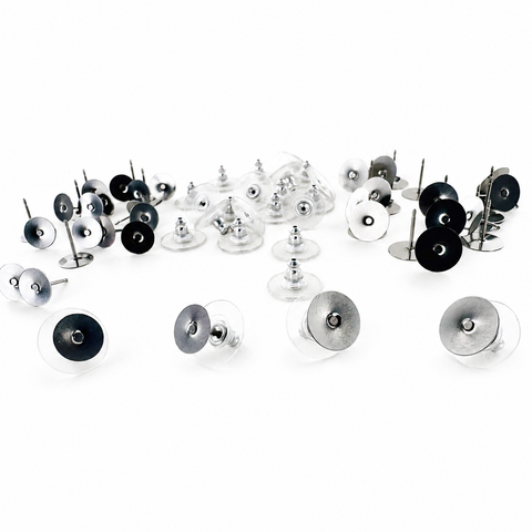 10 mm Stainless Steel Earring Posts and Backs with Glue Pads