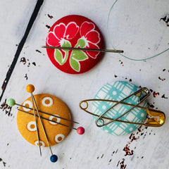 Happy Vintage 3-Pack MINI Magnetic Needle Minder/Pin Cushions (Teal/Yellow/Red)