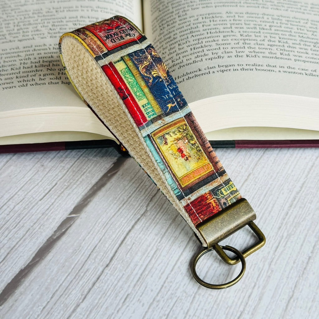 LIBRARY of RARITIES Antique Book Fabric Key Fob Wristlet