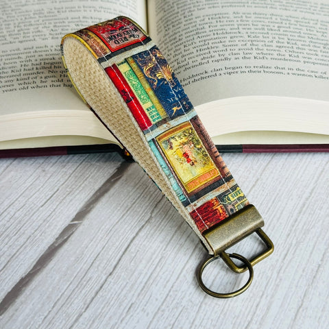 LIBRARY of RARITIES Antique Book Fabric Key Fob Wristlet