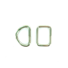 3/4" - 20 mm Silver Welded D Rings with Rectangle Ring