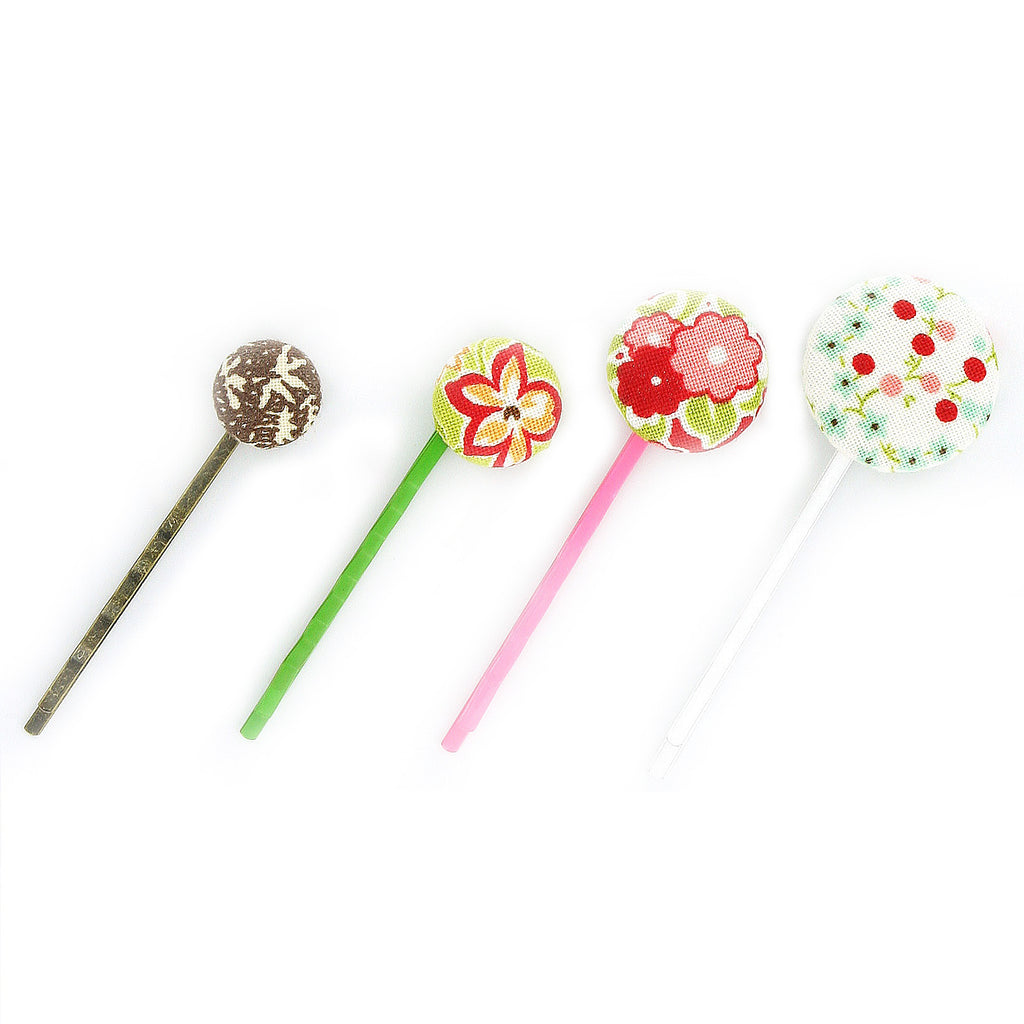 Fabric Cover Button Bobby Pin Example